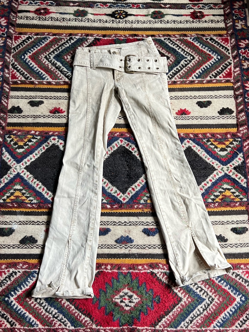 Costa Blanca cream Flare Jeans with Wide Belt
